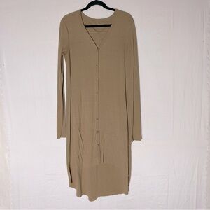Kgs Mi Tan Beige Long Sleeve Hi Lo Button Front Duster Cardigan Dress L